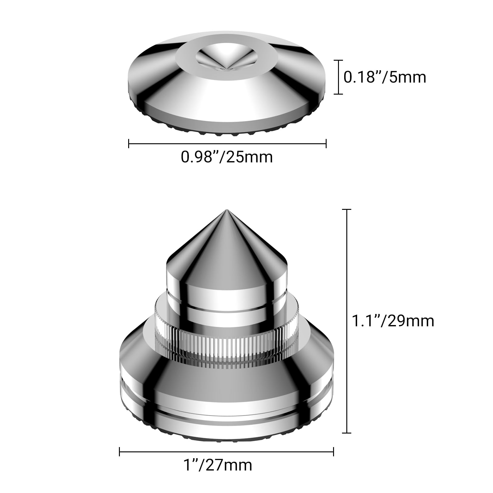 Tertullus Lot de 4 pics de haut-parleur, en acier inoxydable, pour caisson de basses réglables en hauteur, pieds absorbants avec pointes, rondelles pour appareils Hi-Fi et haut-parleurs
