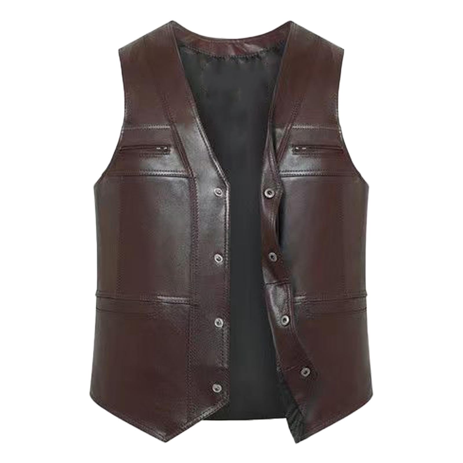 Waistcoat Utility Jacket Punk Mens PU Leather Vest for Sports Fishing Winter XL Brown|Clothing, Shoes & Accessories | Mens Clothing | Coats & Jackets-image-14