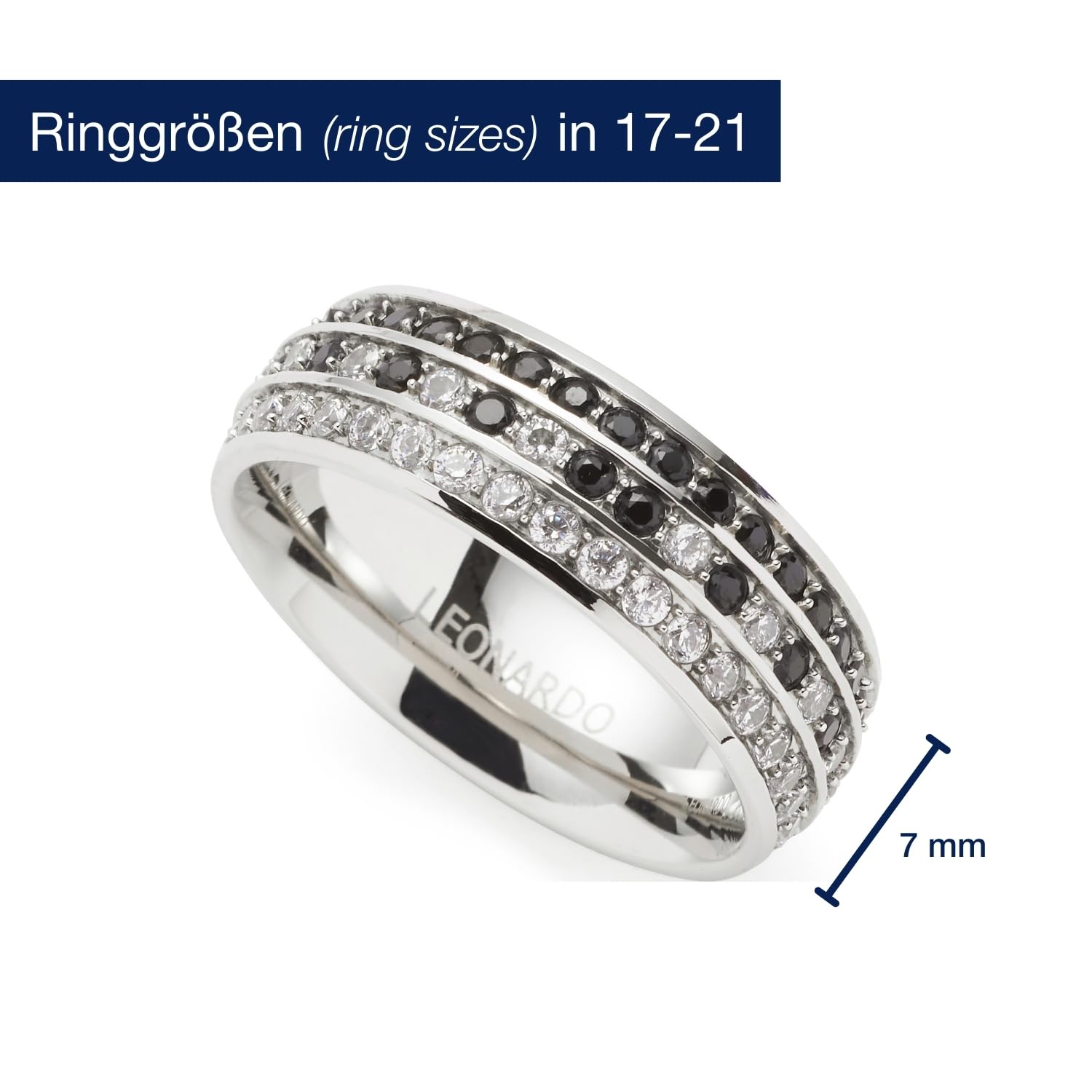 JEWELS BY LEONARDO Ring Atura, Band-Ring aus silberfarbenem Edelstahl, Gr. 19 (60), klare und schwarze Zirkonia Steinchen, Schmuck Damen Geschenk, 024320