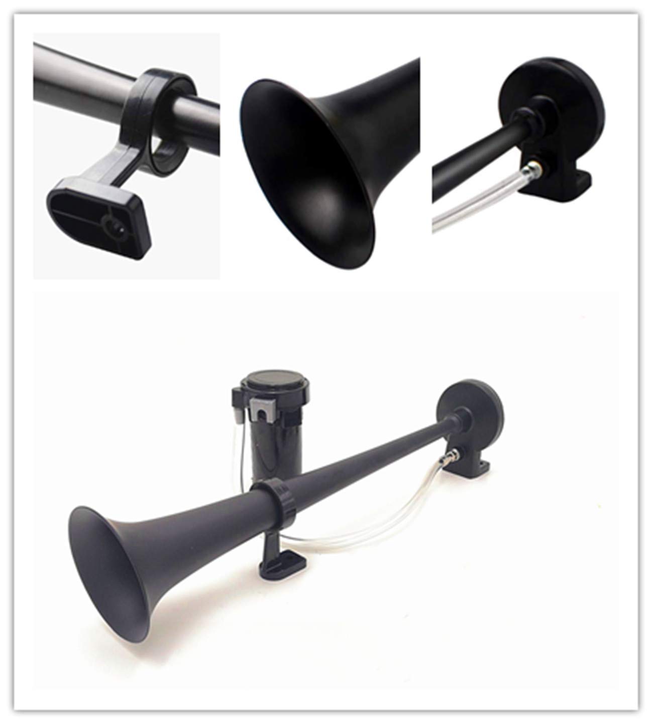 Car Horn Bocina de aire para coche con compresor de bocina de aire de 150db Bocina Air para camión 45cm Cromo Zinc Negro Trompeta simple para cualquier coche de 12V car camión moto etc