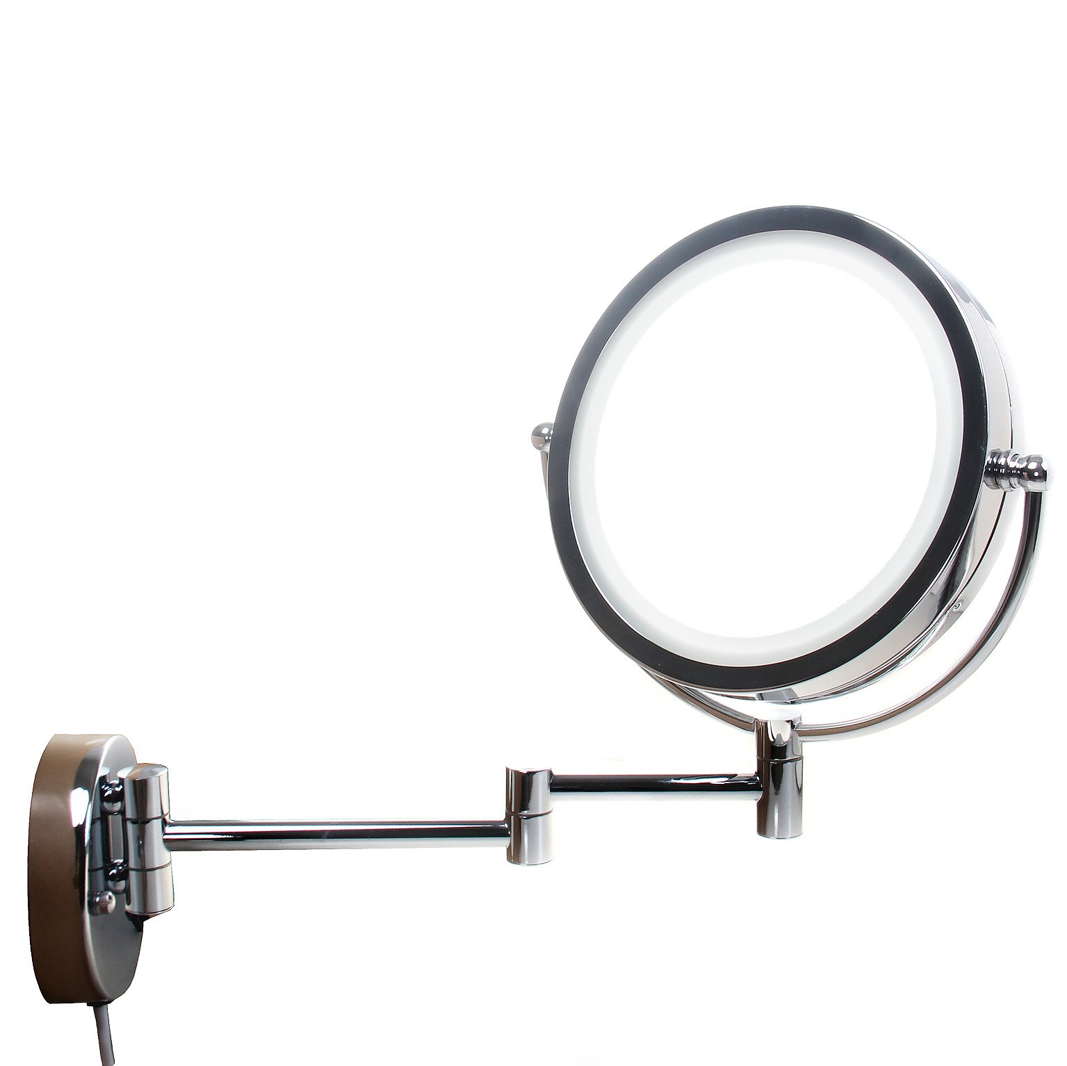 TUKA 8,5 Pouces LED Maquillage Miroir Mural 10X grossissant, Réel Métal Chromé, Double Visage Cosmétique Rasage Tournant Miroir Lumineux Extension Pliant, chromage, TKD3129-10x