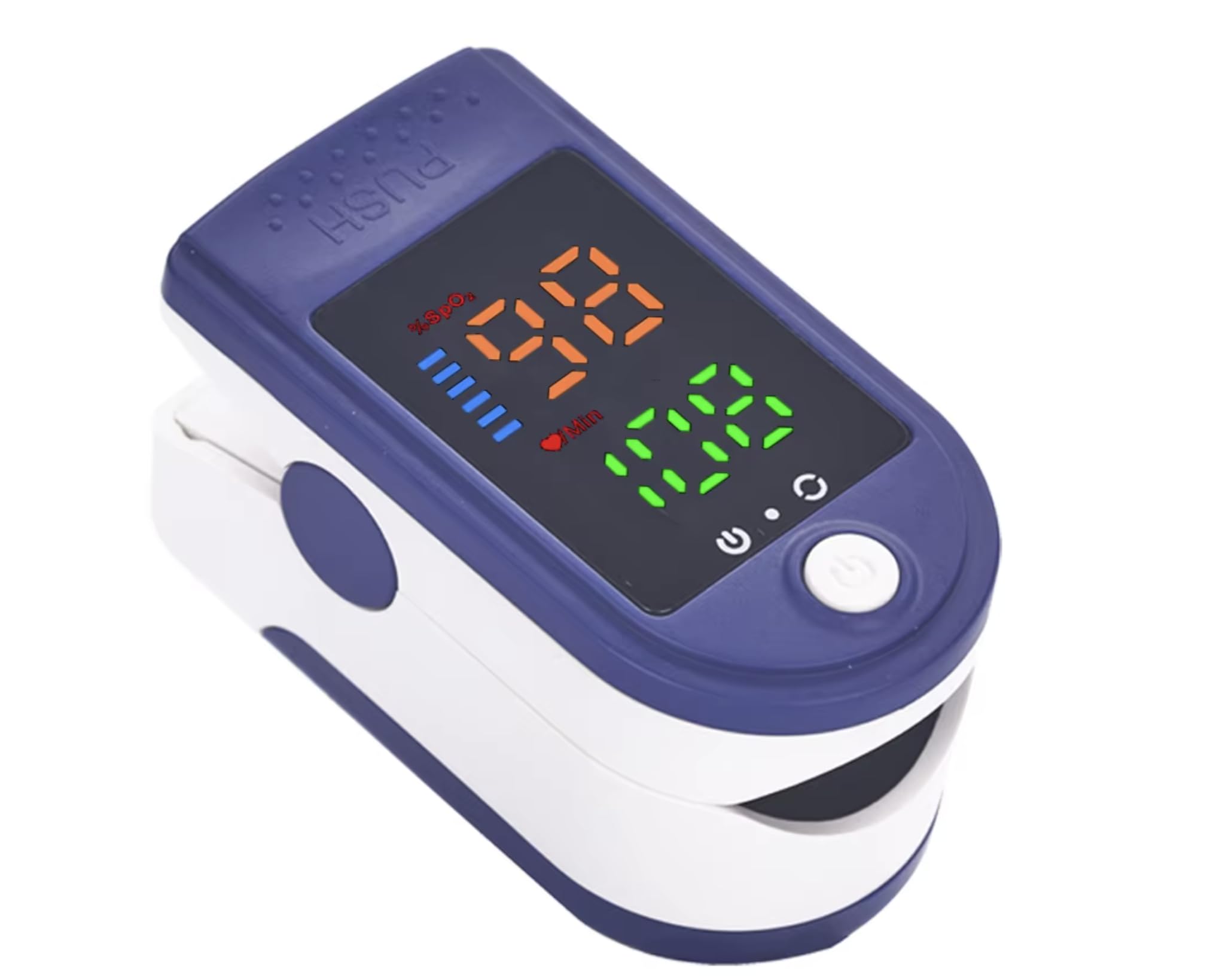 Oxímetro de pulso digital portátil con pantalla LED, medición precisa de oxígeno en sangre (SpO2) y frecuencia cardíaca, diseño compacto y fácil de usar, color azul