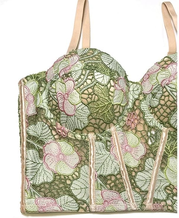 Floral Small Fresh Lace Suspenders Inner Wear Sexy Mint Mambo Color Matching High-end Outer Wear Bra Fishbone Bra(Green-1,40C)