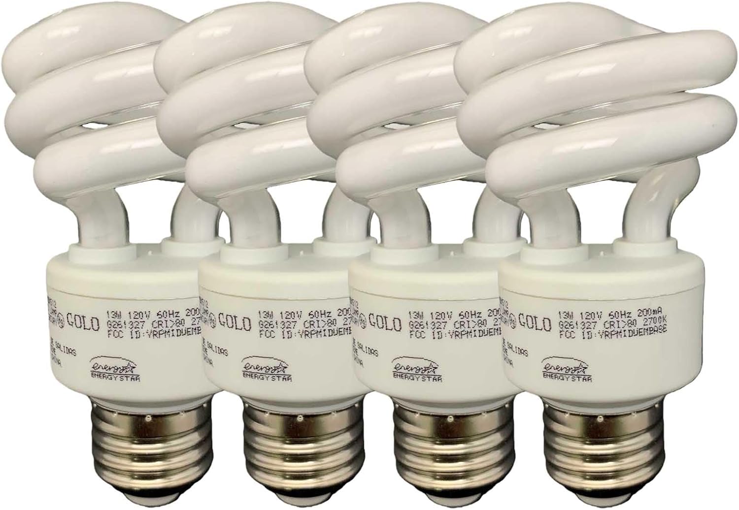 Gold Electric 13W Compact Fluorescent Light Bulbs, E26 Base, 2700K Warm White, Energy Star Certified, 10000 Hours Life (4)