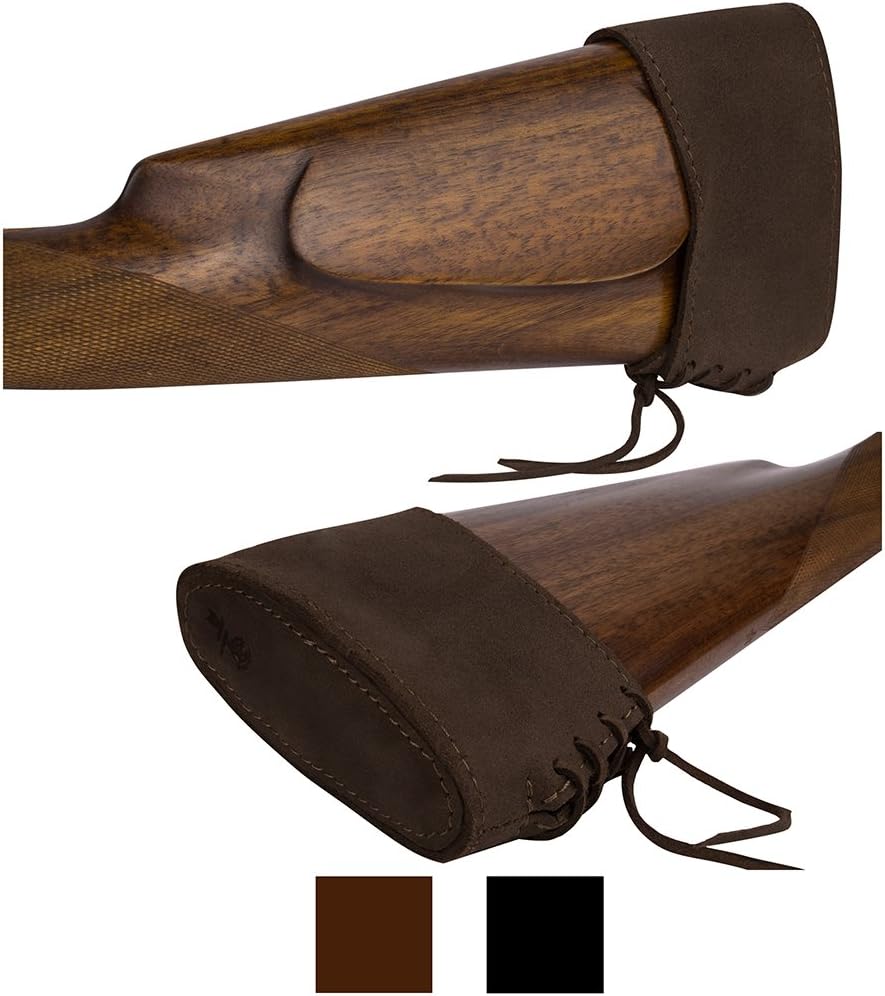 BRONZEDOG Slip On Recoil Pad Genuine Leather Buttstock Extension for Shotguns Rifles Hunting Shooting Brown Black (Black) : Sports & Outdoors