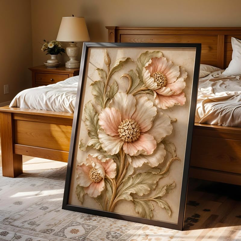 Image of NoWorries Floral Botanical Wall Painting with Frame | Premium Textured Flower & Leaf Artwork, Pastel Nature Wall Decor Framed for Living Room Bedroom Office and Home Decoration (Art-17,25x37inch)