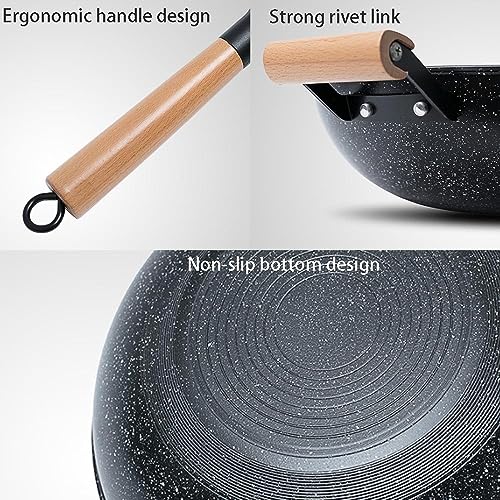 Wok antiadherente con recubrimiento de granito 13.4 in miniatura 6