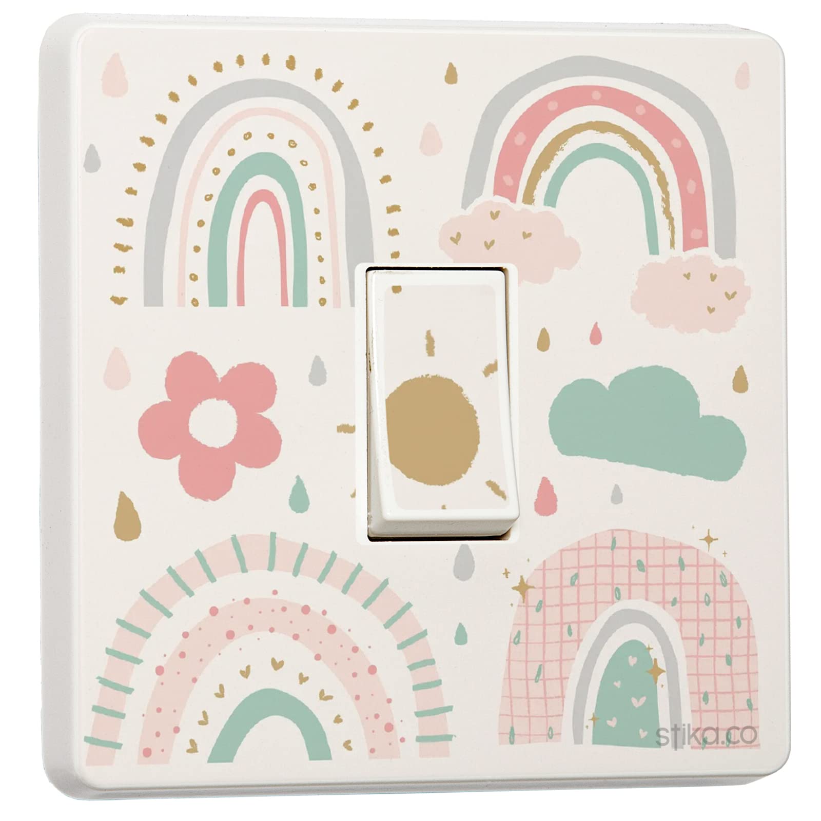 stika.co Set of 2 Doodle Rainbow Sticker - Kids Fun Print Single Light Switch Sticker - Vinyl Cover Skin - Kids Home Decorative Accessories