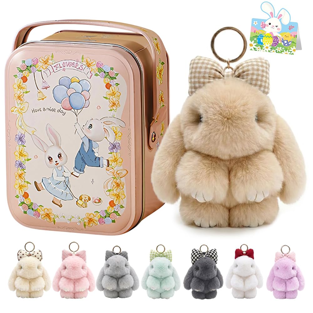 Bunny Lulu Keychain With Tin Box, Bunny Keychain Charm Bao Rabbit Pompom For Bags, Easter Girls Women Gift — view 16