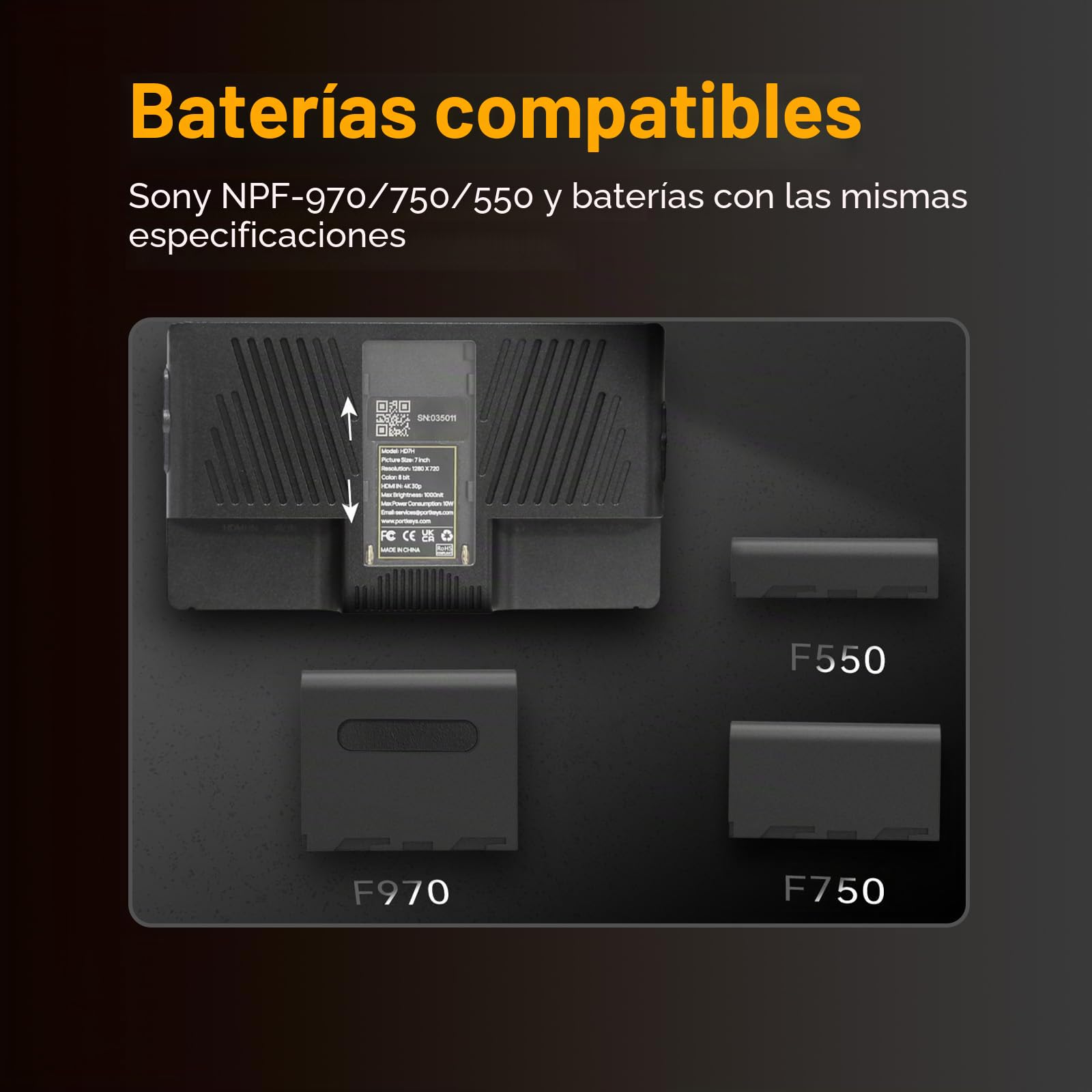 Portkeys HD7H Monitor de Campo para Cámara 7" 1000nits Entrada HDMI 4K Pantalla Mate Antirreflejo con Parasol para Cámaras DSLR