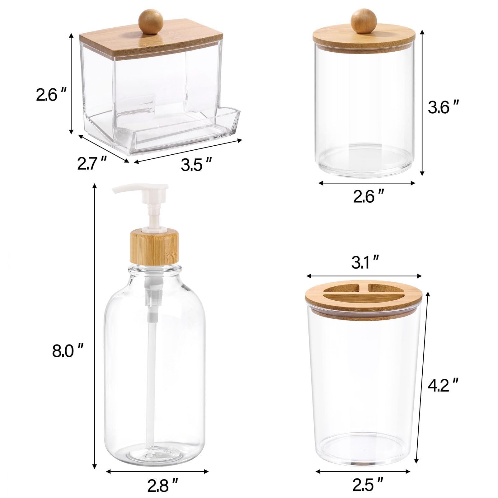 Accessori da bagno Set di accessori da bagno in bambù 4 pezzi Set di dispenser per sapone