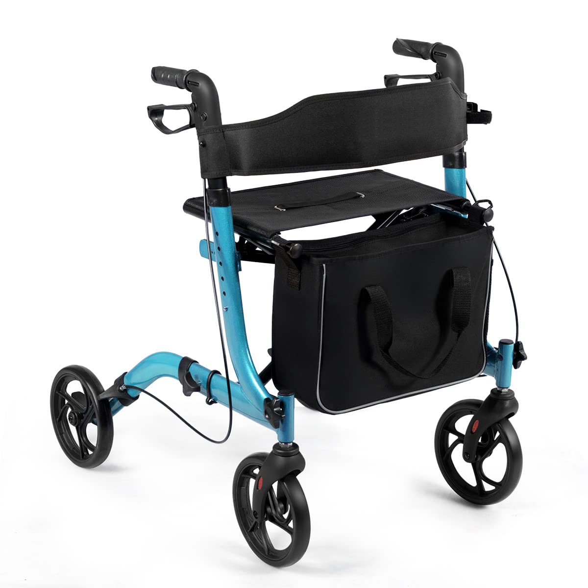 Homasis 2 en 1 Andador de Aluminio con Asiento, Andador Plegable con Bolsa de Almacenamiento y Empuñadura Regulable, para Ancianos y Adultos, Hasta 136 kg (Azul)