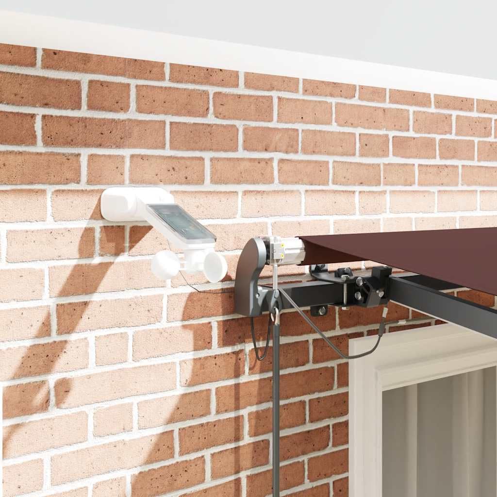 Toldo automático con LED marrón, 300 x 250 cm, brazo articulado, protección solar con sensor de viento, resistente a los rayos UV, impermeable, extensible, manivela y control eléctrico para