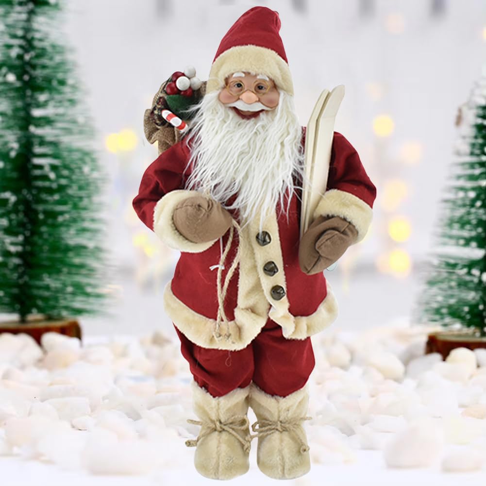 BAKAJI Statuina Babbo Natale Ornamento con Vestiti in Tessuto Rosso e Panna, Figura Natalizia Decorativa, Decorazione Addobbo Natalizio da Tavolo, Casa, Ufficio, Decorazioni Natalizie (80 cm)