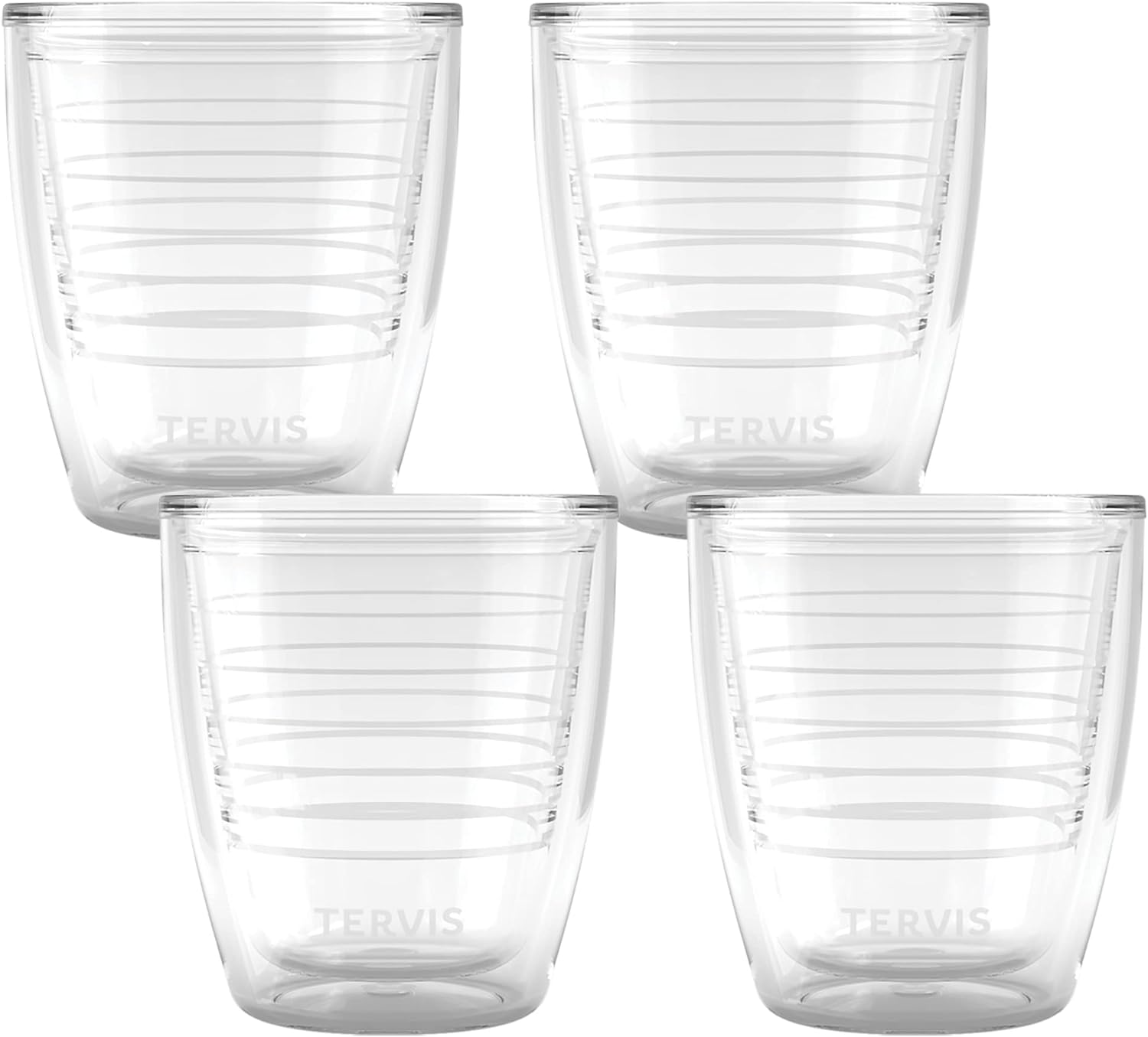 Tervis Clear & Colorful Tabletop 12oz Made in USA Double Walled Insulated Tumbler Travel Cup Keeps Drinks Cold & Hot, 12oz - 4pk, Clear