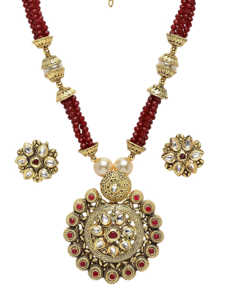 Joyas Kundan de latón hechas a mano con pendientes de botón y baño de oro 7