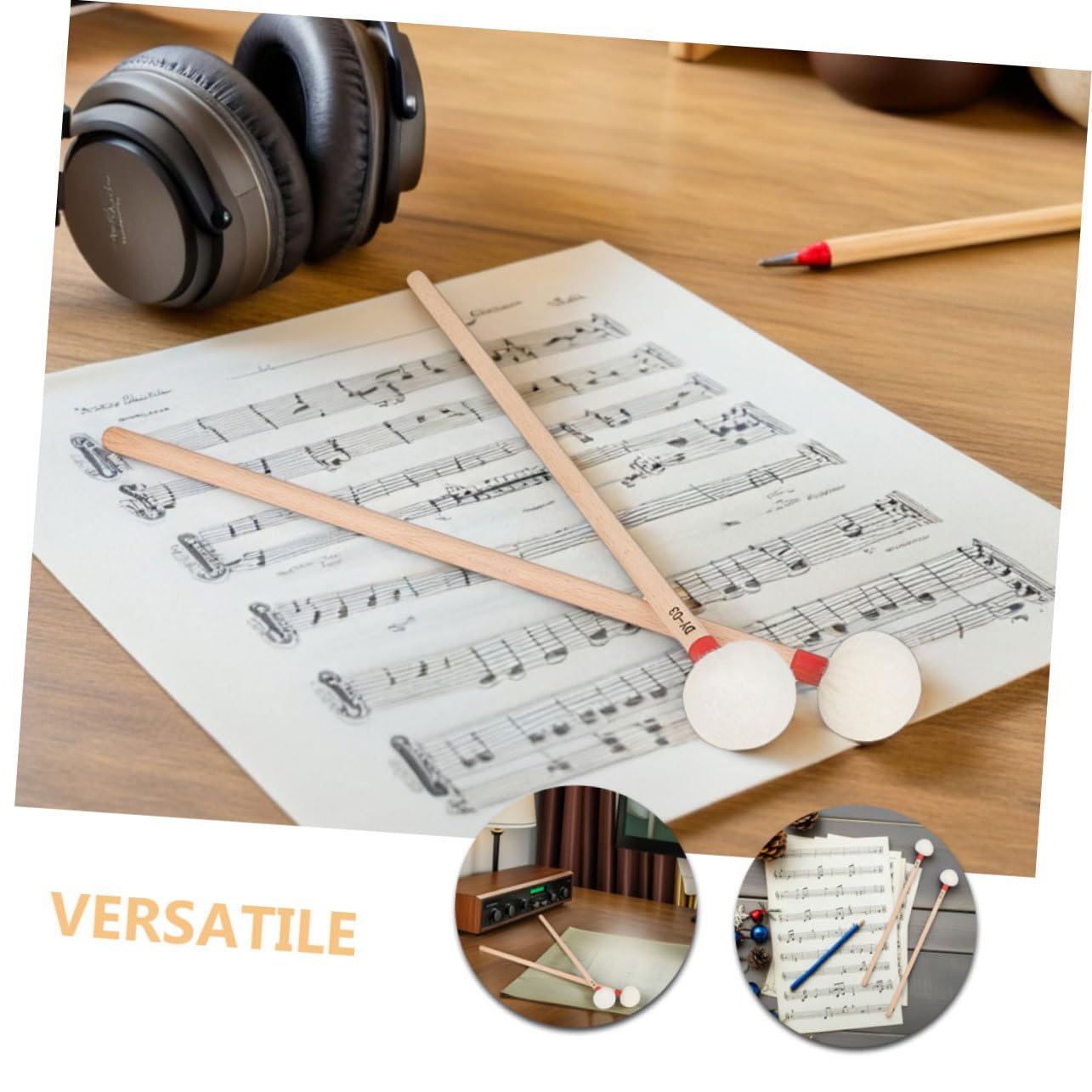 4pièces Maillets de Batterie avec Embouts Feutre Blanc Manches Bois Mailloches pour Cloches Orchestre et Xylophone Lot