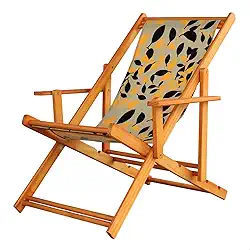 Espreguiçadeira em Madeira Maciça para Piscina, Praia – Com Braço, Dobrável, Acabamento Envernizado (Amarelo Floral)