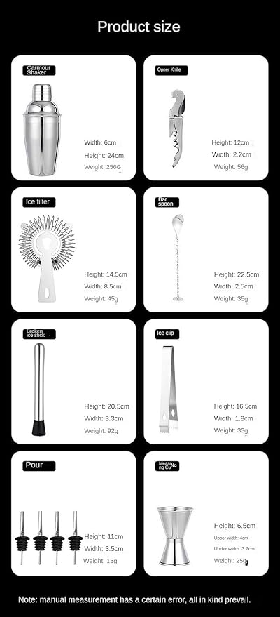 Kit de Bartender Coctelera Boston 26 oz Acero Inoxidable con Stand miniatura 5