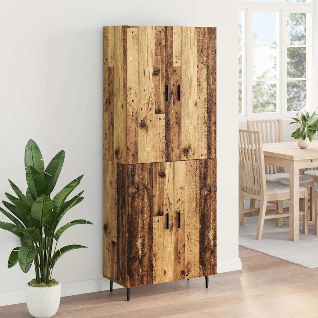 Credenza 2 pezzi legno vecchio 69,5 x 34 x 180 cm mobile buffet moderno con ante ripiani e maniglie in ferro per soggiorno, sala da pranzo o ingresso