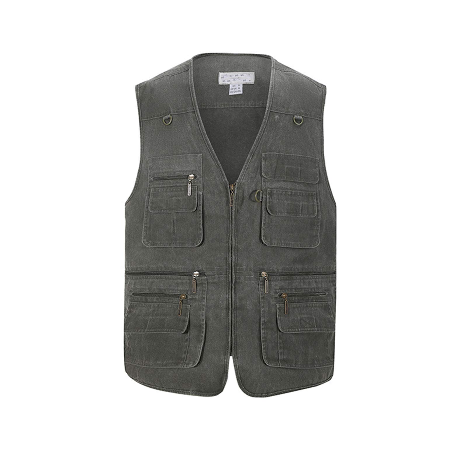 Herren Fotografie Gilet, Angelweste Denim, Multi Pocket Weste Multi Pocket Weste Outdoor Angeln Oberbekleidung äRmellose Reisefotografie,Grün,6XL