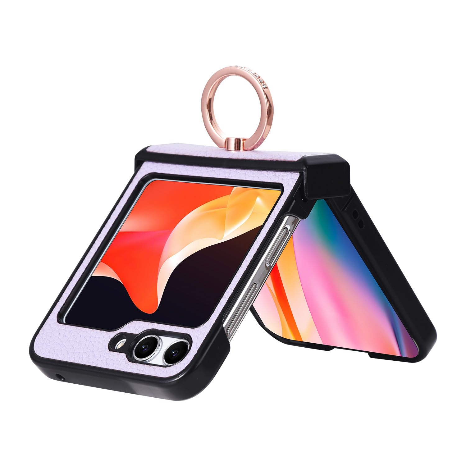 CIRONI Custodia in Pelle per Samsung Galaxy Z Flip 5, Cover con Anello Magnetico, Custodia Sottile Antiurto con Cerniera,Nero