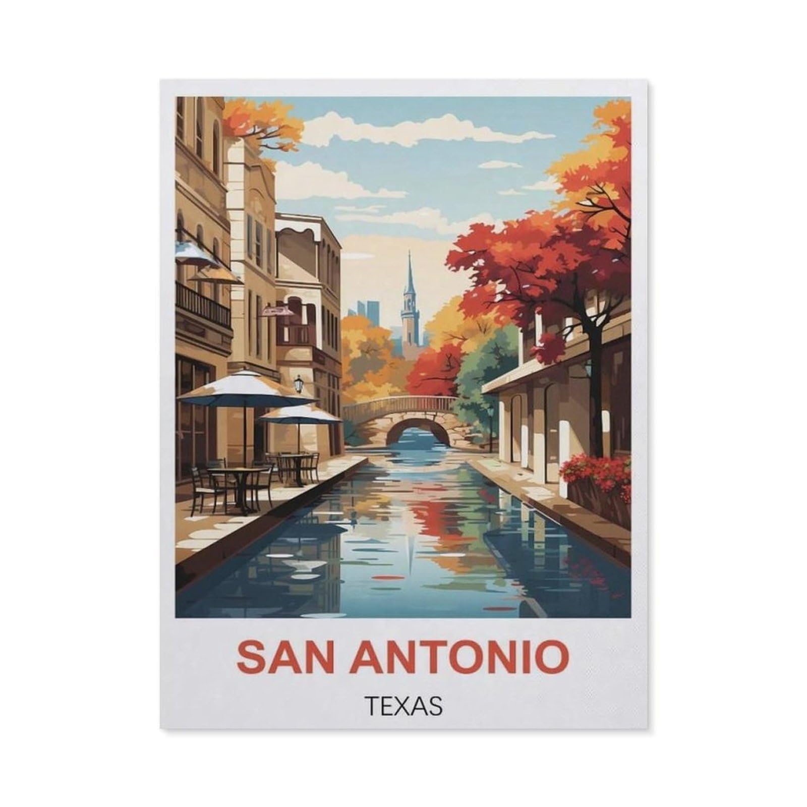 BEAYODKP 5D DIY Diamond Painting，San Antonio Texas Vintage Travel Poster，Art Living Room Wall Decoration Gift（30 x 40 cm/11.81 x 15.74 inches）-CB13