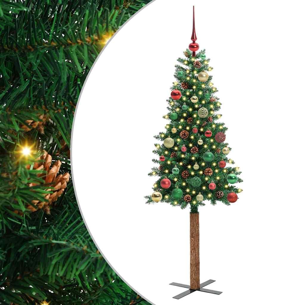 Wąska choinka 150 cm wysokości, ze 150 diodami LED o ciepłej bieli, z PCW, metalowy stojak, do użytku wewnątrz i na zewnątrz, świąteczna dekoracja, wygląd zielonej jodły, zajmuje mało miejsca
