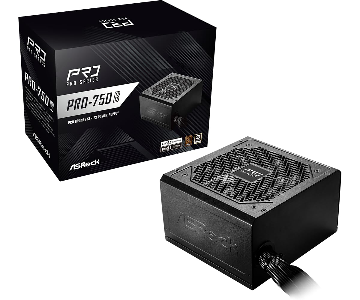 ASRock Pro Series PRO-750B Zasilacz 750 W 80Plus Brązowy ATX3.1 i PCIe5.1 z podwójnym kolorowym kablem 12 V-2 x 6 120 mm Wentylator o niskim poziomie hałasu