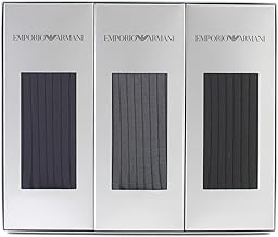 Emporio Armani Men's Gift Set of 3 Pairs of Branded Socks, Dress, Business, Ribbed, Cotton Blend, Logo Embroidered, Crew Length, Men's Socks, Gift Set, Black