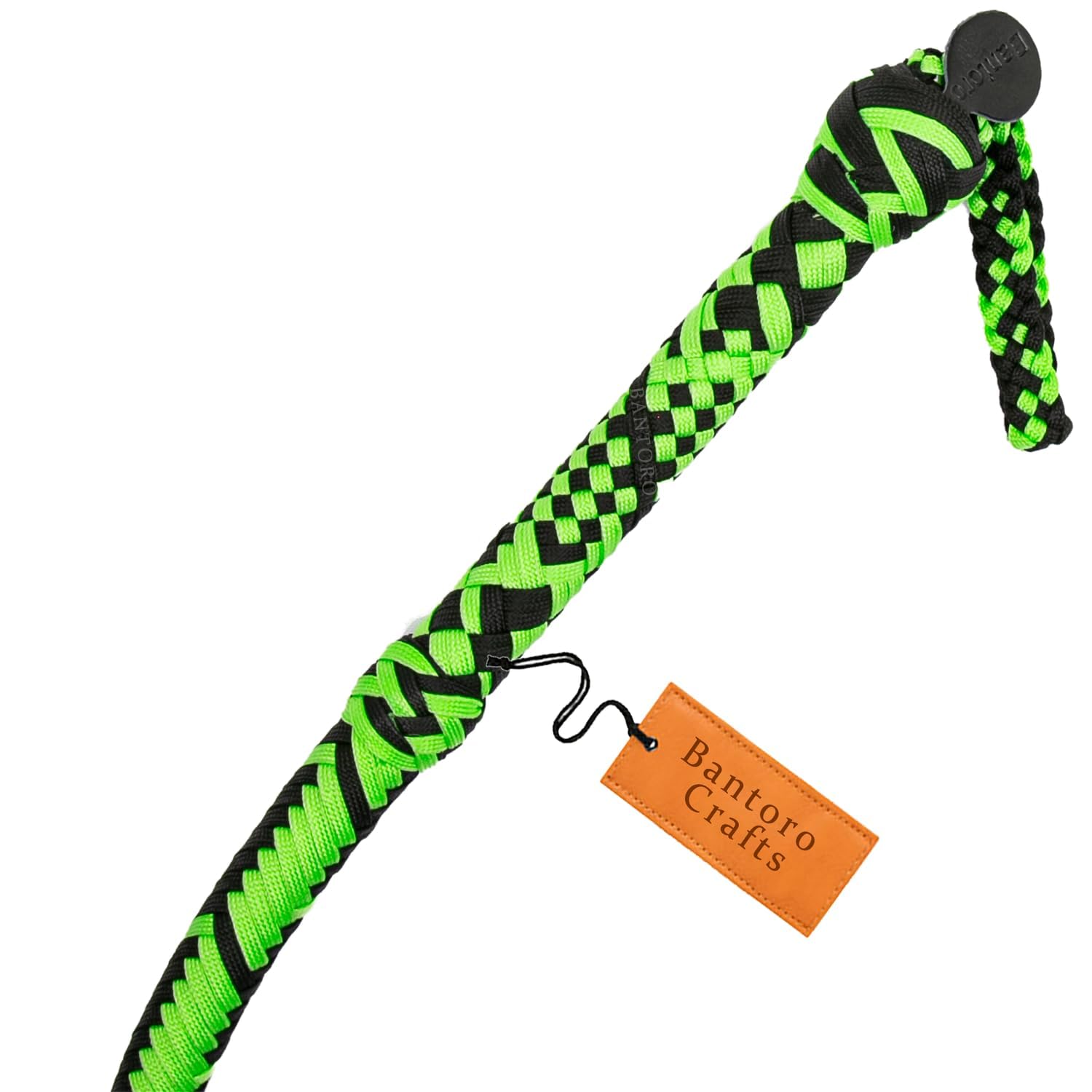 Schwarz und Grün Paracord-/Nylon-Peitsche, Bullenpeitsche, 16 Zöpfe, geflochtener Lederbauch und Lederpolster im Inneren, Laute knackende Peitsche