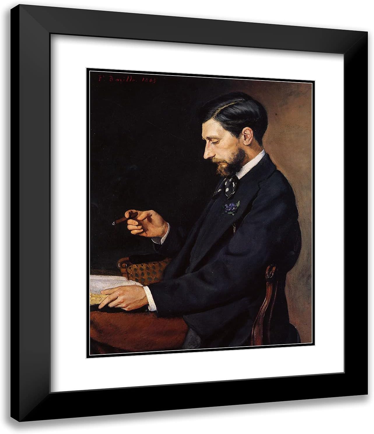 ArtDirect Bazille, Frederic 20x24 Gold Ornate Framed Art Print with Double Matting Titled: Portrait of Edmond Maitre