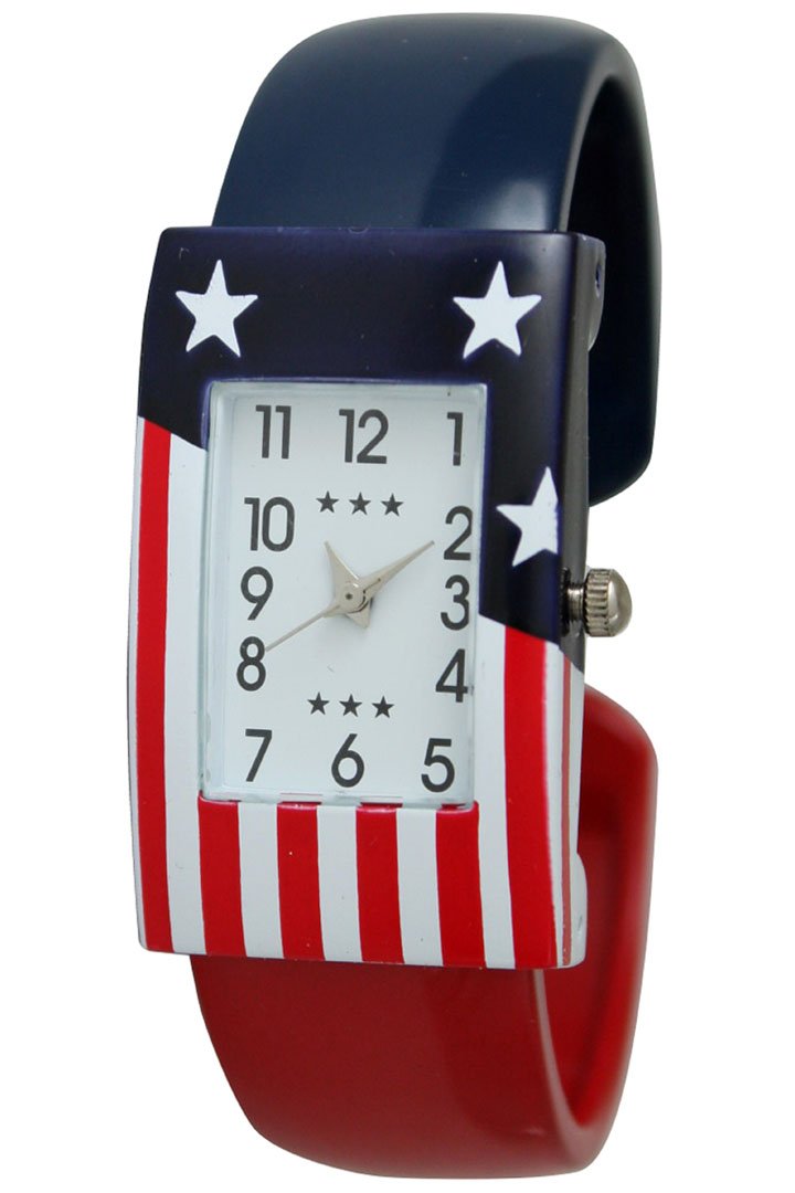 July Fourth Independence Day American United State Flag Bangle Watch with Rectangular Watch Face