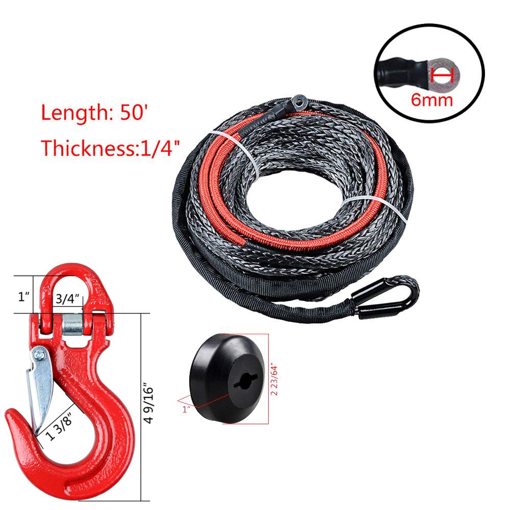 Astra Depot (1pc) 50ft x 1/4 inch (Lack Synthetic Winch Rope Cable 22