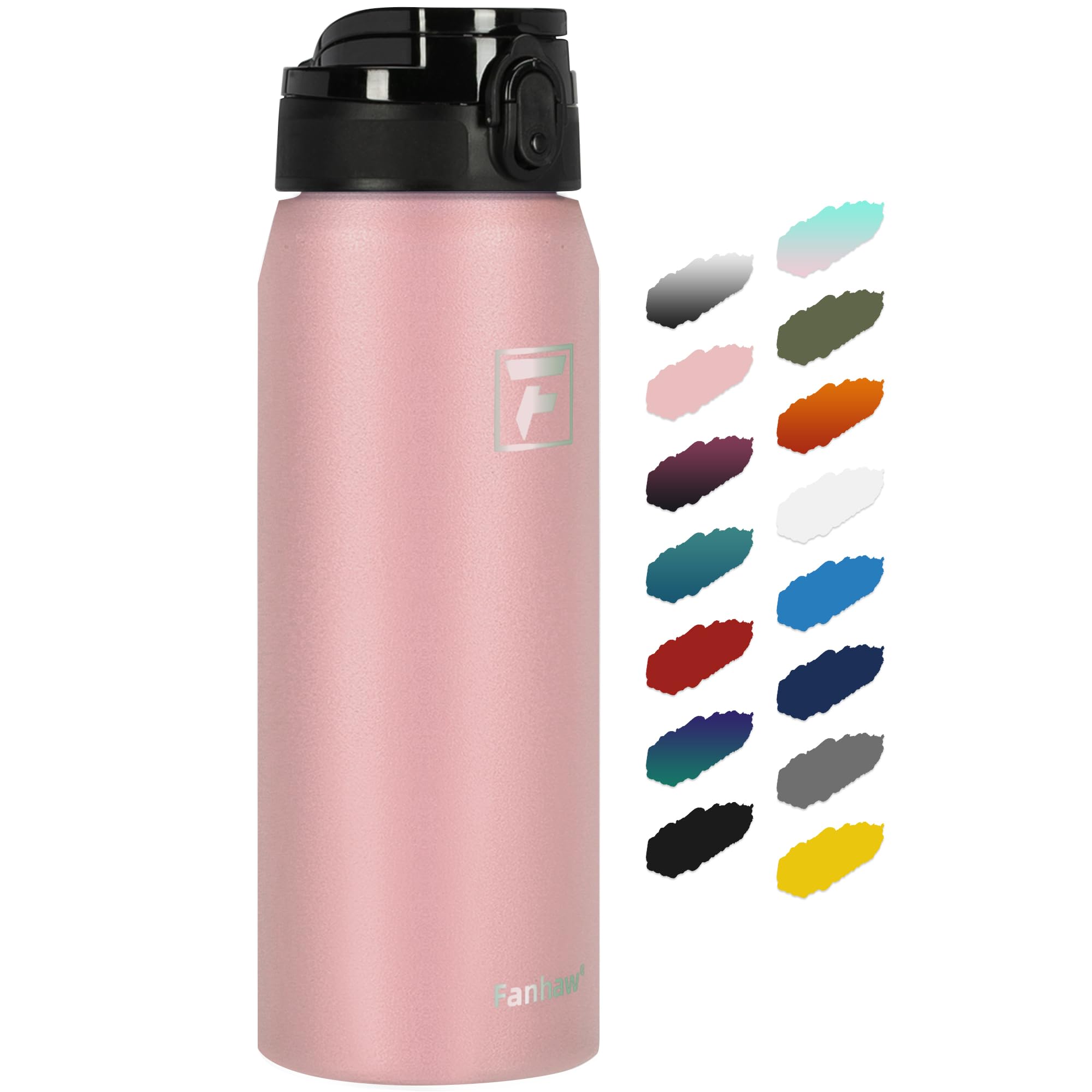 Fanhaw 24 Oz Insulated Stainless Steel Vacuum Water Bottle with Anti-Dust Pop-Open Lid - For Kids Women Men