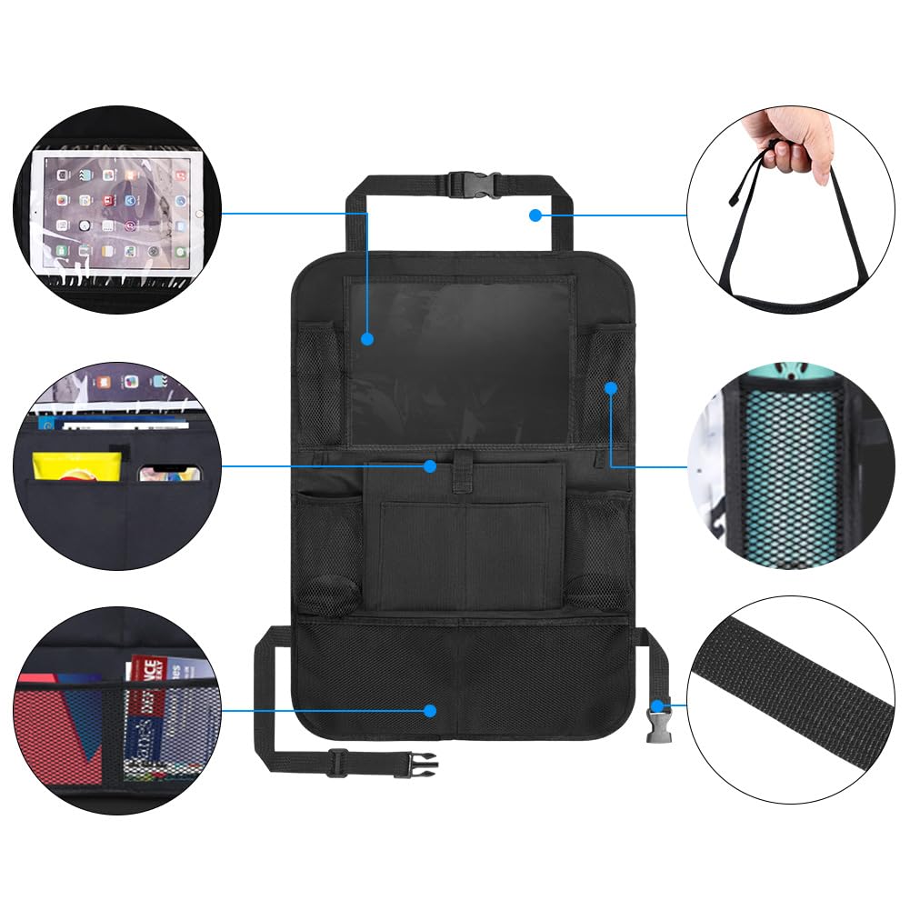 URAQT Car Organiser, Back Seat Organizer with Waterproof Kick Mats, Kids Toy Storage, Tablet Holder, Family Car Accessory (1 pc) - Image 3