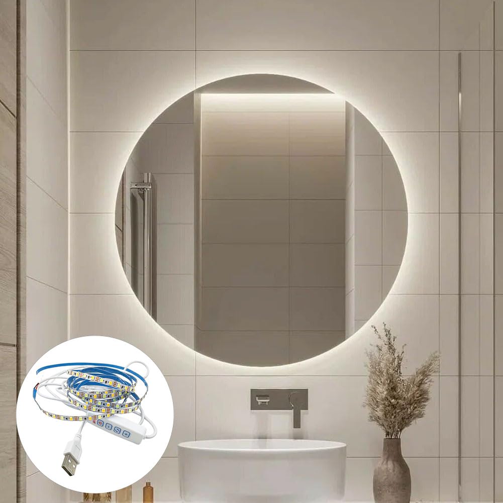 Doukesh Luces de Espejo Maquillaje,Luces de Espejo de Tocador,3 Colores Ajustable Lámparas para el Espejo LED,Luces LED de Espejo,Luz de Tocador LED,Tira LED USB para Armarios,Tocador,Estantería
