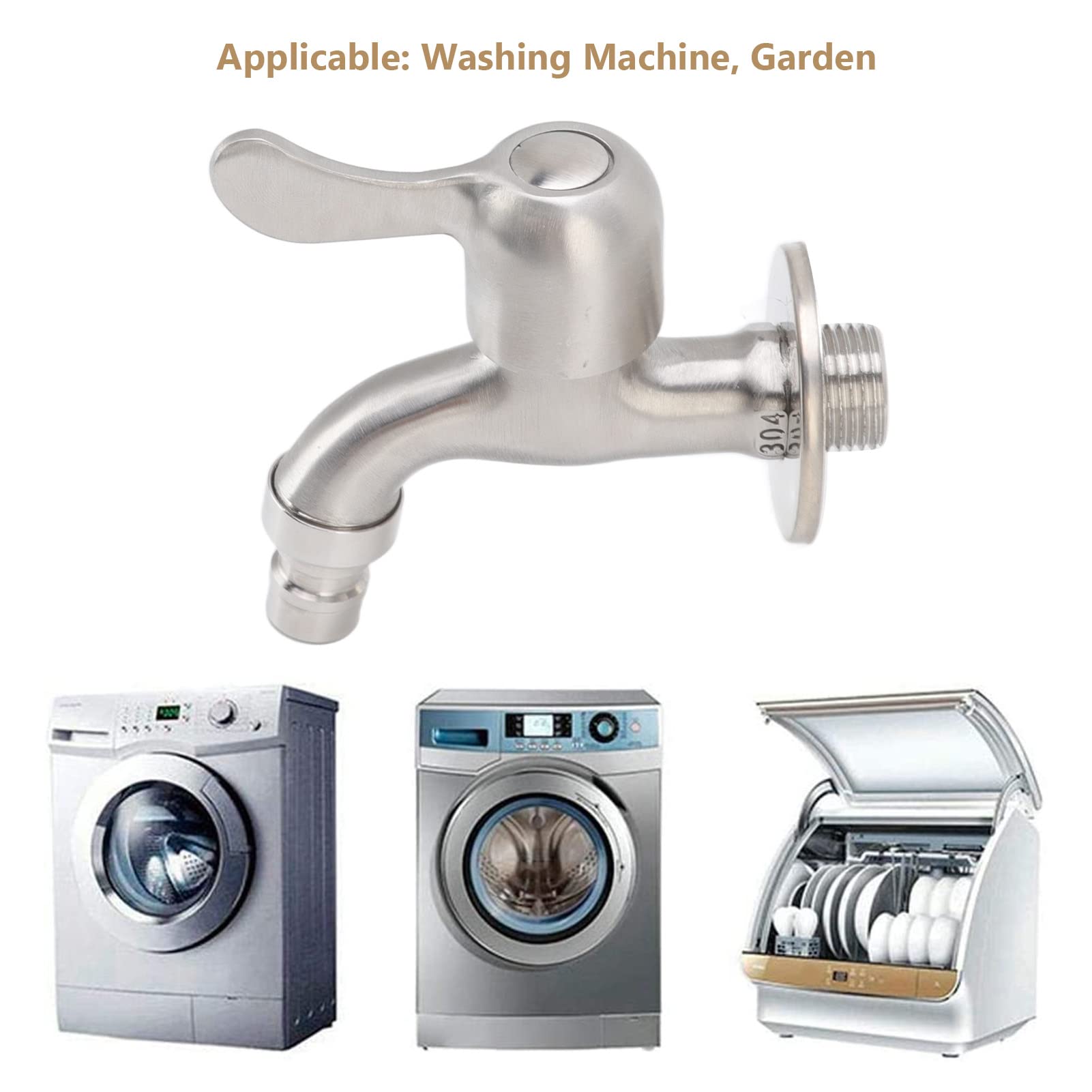 Washing Machine Faucet G1 2in Wall Mount Tap Stainless Steel Bathroom Sink Single Cold Water Tap for Laundry — view 5