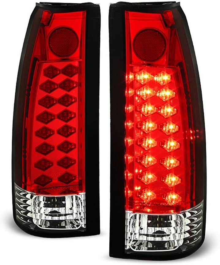 ACANII - For 1988-1998 Chevy Silverado GMC Sierra Suburban Tahoe Red Clear Lumileds LED Tail Lights Lamps Left+Right