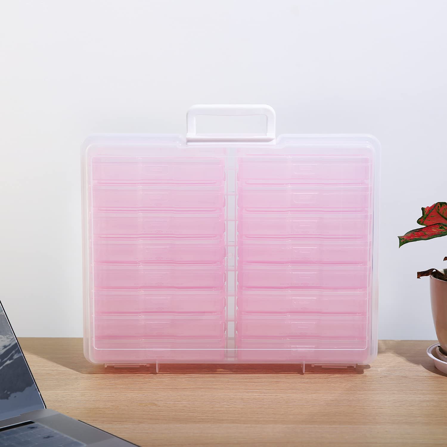 Estuche para fotos de 10,16 x 15,2 cm, 16 cajas de almacenamiento de fotos interiores transparentes para guardar fotos, fotos, fotos, arte (morado)