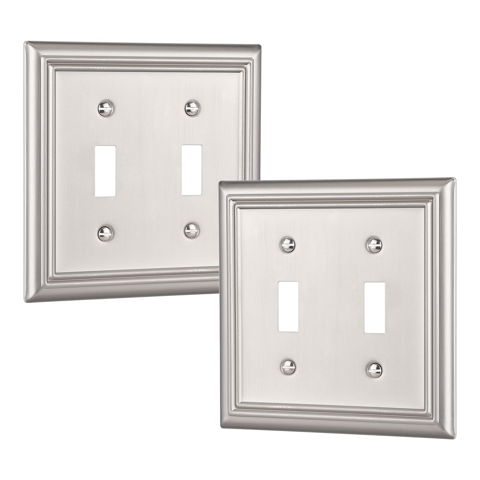 DEWENWILS Double Toggle Wallplates, Brushed Nickel Light Switch Covers, Heavy Duty Matel Material, Pack of 2