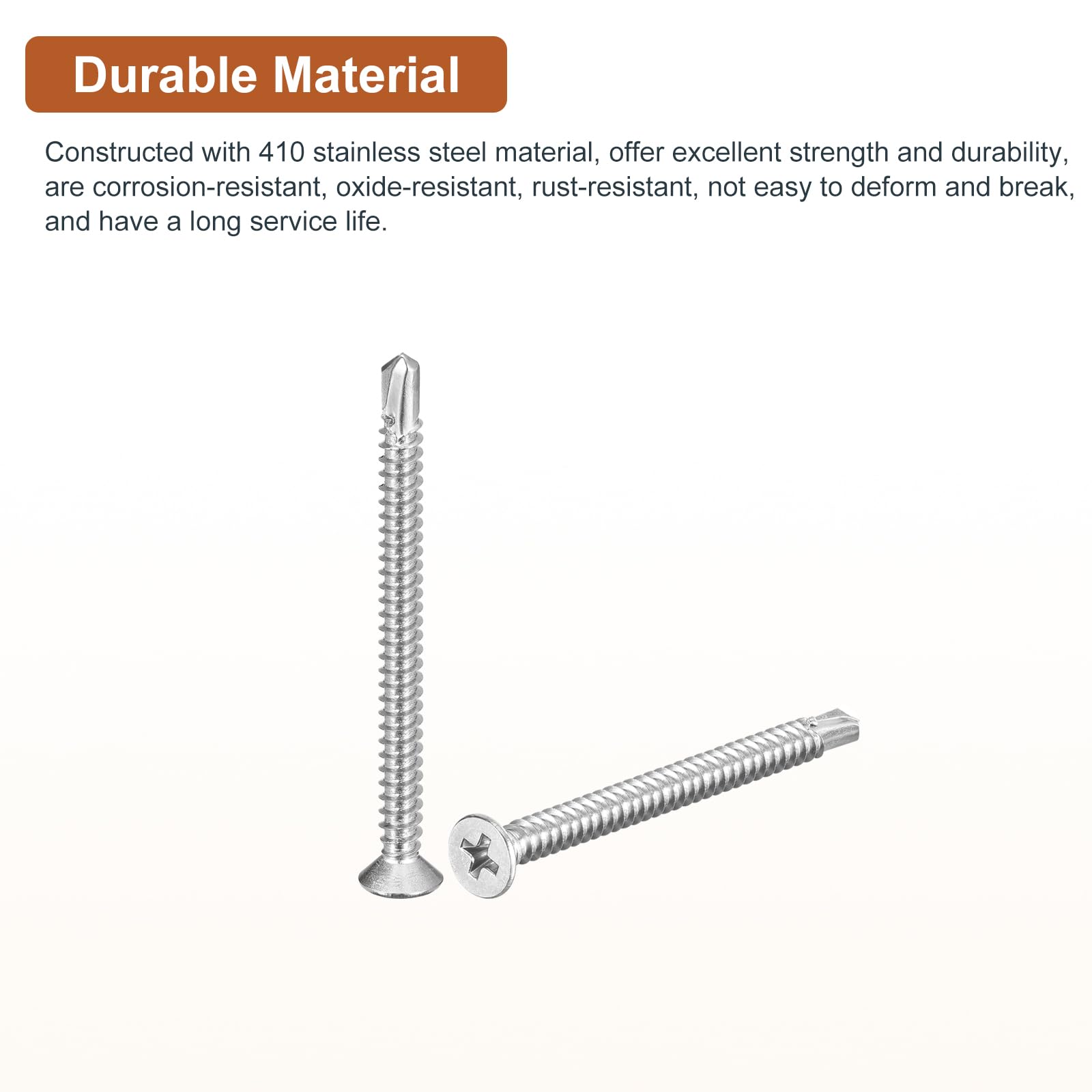 DTGN 100Pcs ST4.8x60mm Self Drilling Screws, 410 Stainless Steel Flat Head Phillips Sheet Metal Screw - Image 3