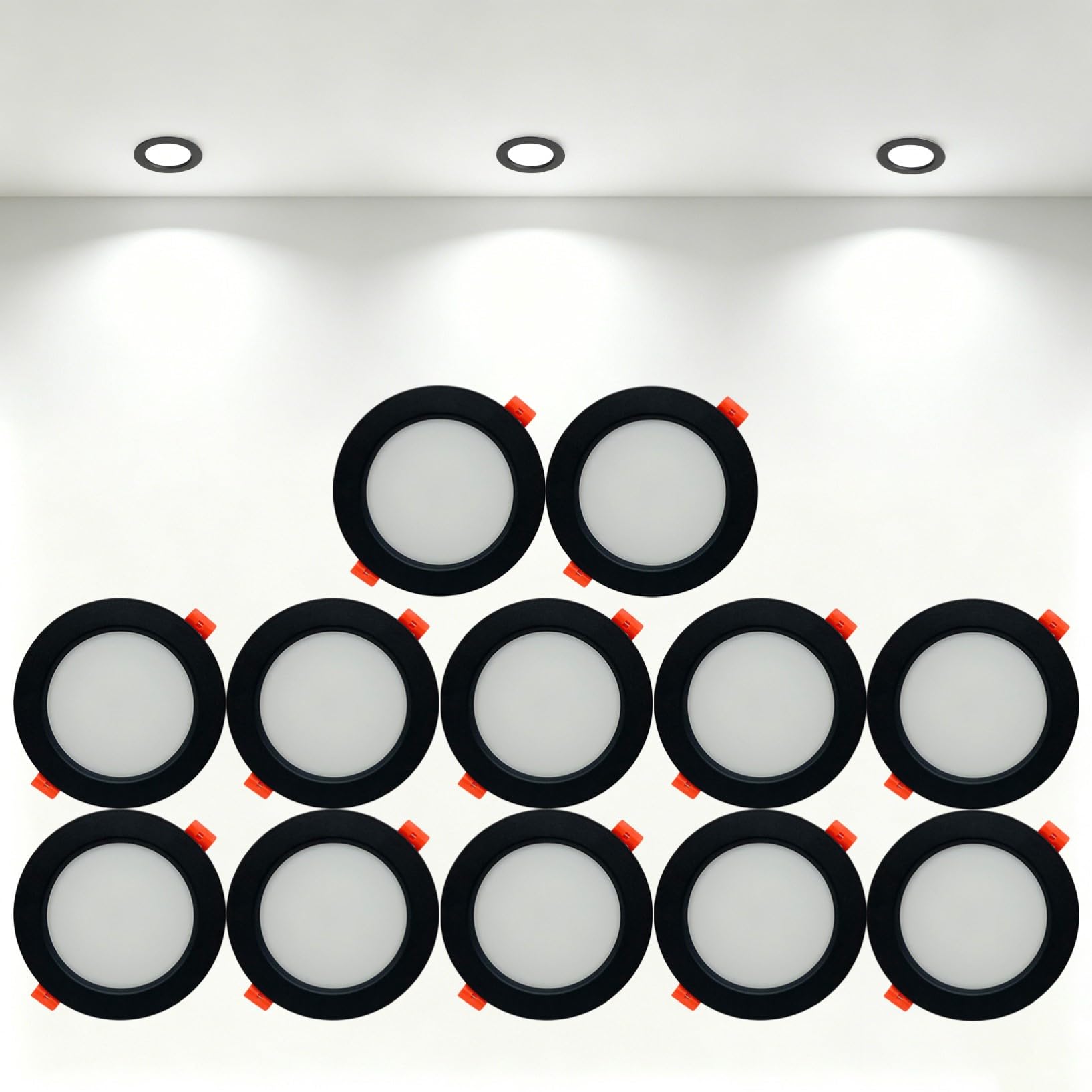 VOGHMOLD 24W Ultra Slim LED Downlight Recessed Ceiling Light 8 inch, 6000K Spot Lights Black Aluminum Trim, Cut Φ190-210mm, AC110-240V Panel Lighting for Office Hallway Closet, 12 Pack