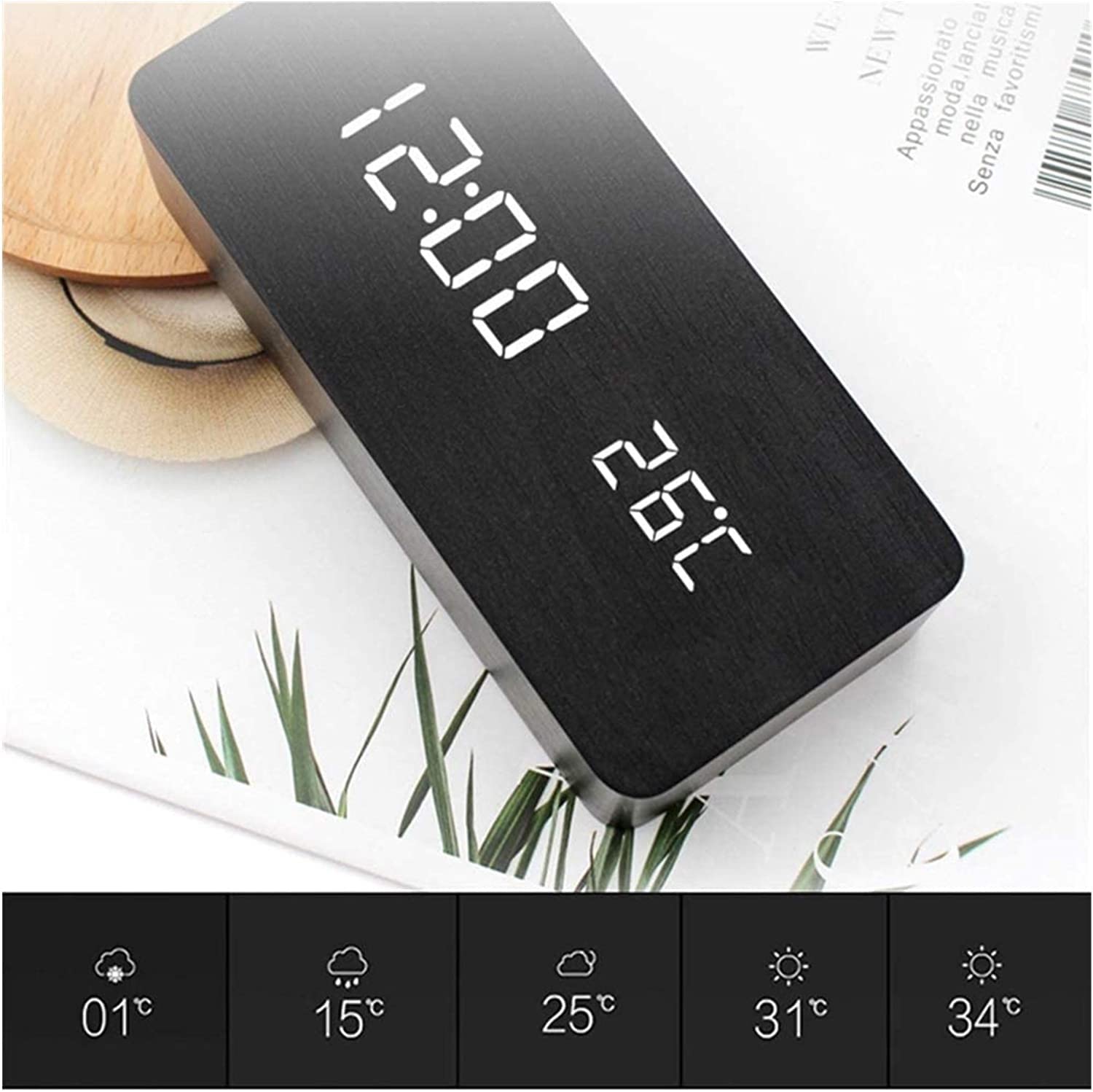 Despertador, Reloj digital de madera con pantalla LED electrónica tiempo