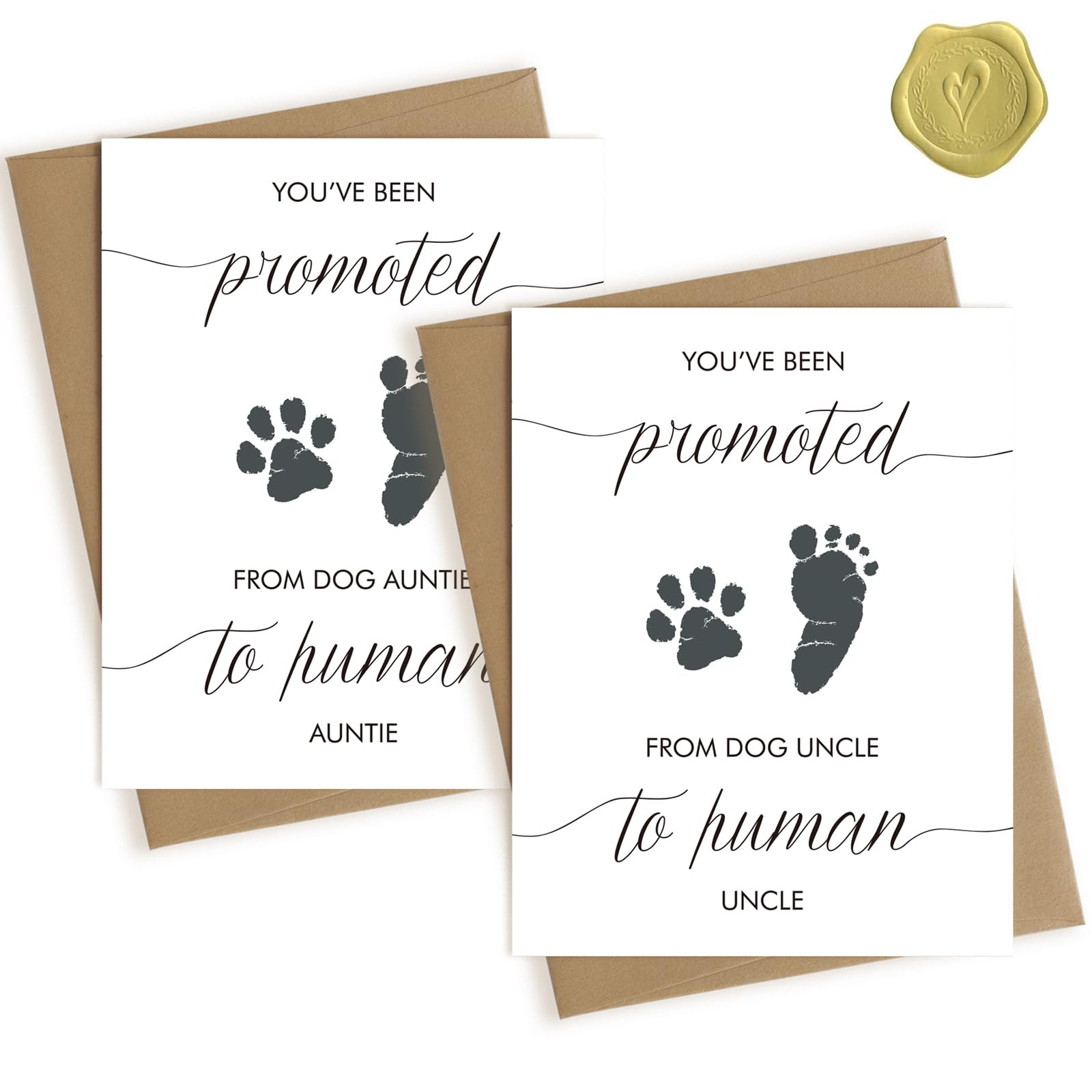 Pregnancy Announcement for Aunt and Uncle, Baby Announcement Card, Promoted from Dog Auntie &amp; Uncle To Human Auntie and Uncles Set of 2