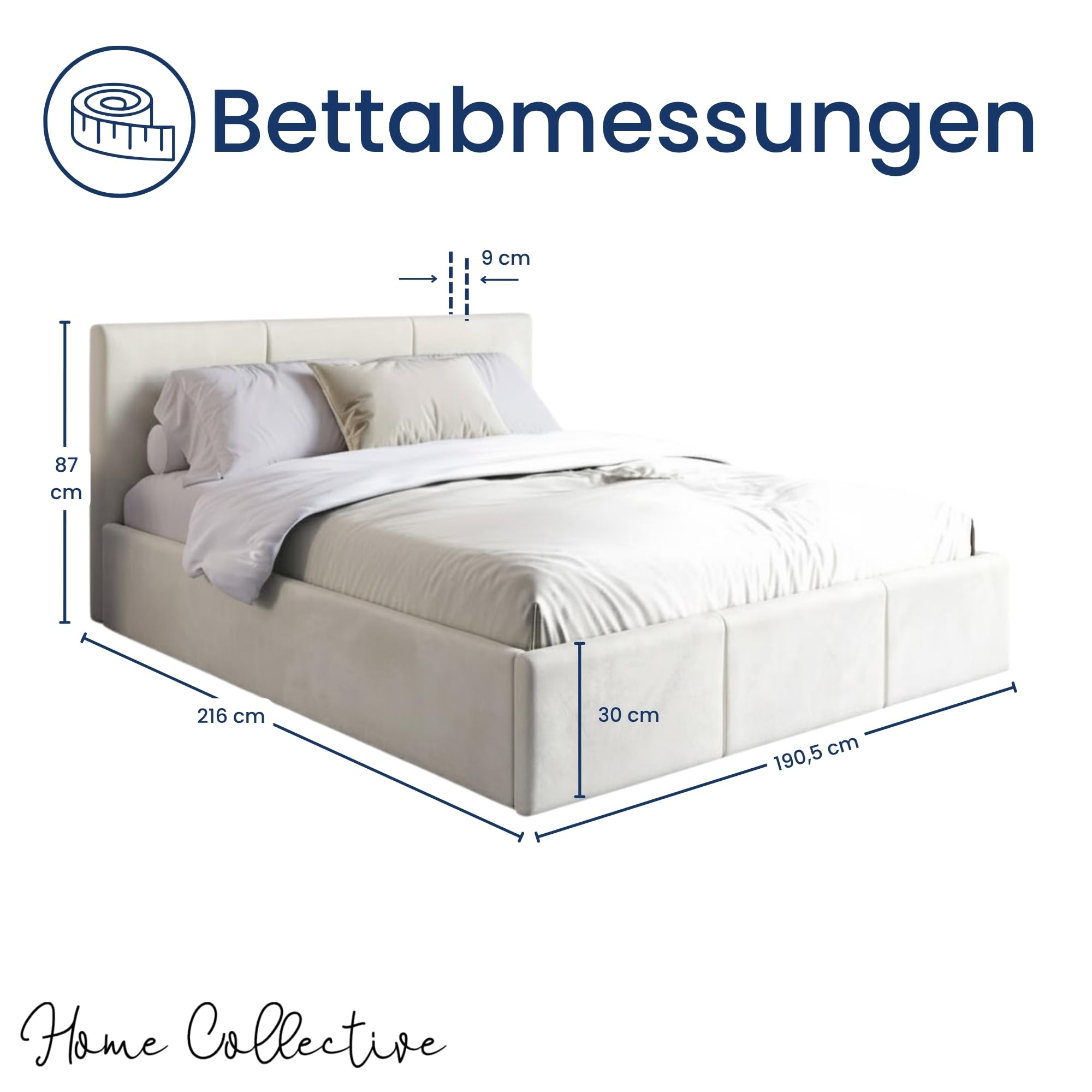 Home Collective Polsterbett, Bett mit Stauraum, Stauraumbett mit Lattenrost gepolstert Bett mit Kopfteil Doppelbett mit Bettkasten | Gasdruckfedern & Metallrahmen, Samtpolsterung | 180×200 cm | Beige
