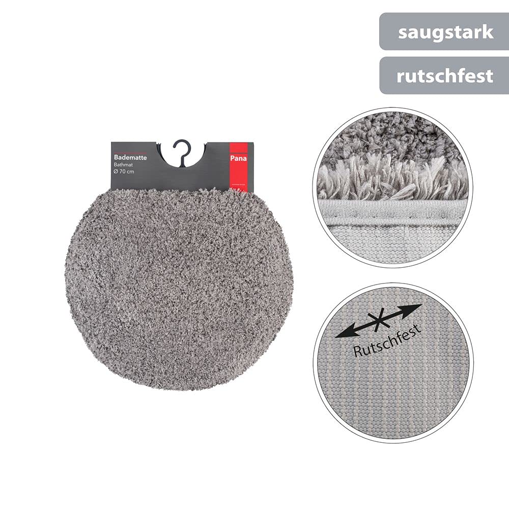 PANA® Runde Premium Badematte - Hochflor - Ø 70 cm - Farbe: Grau