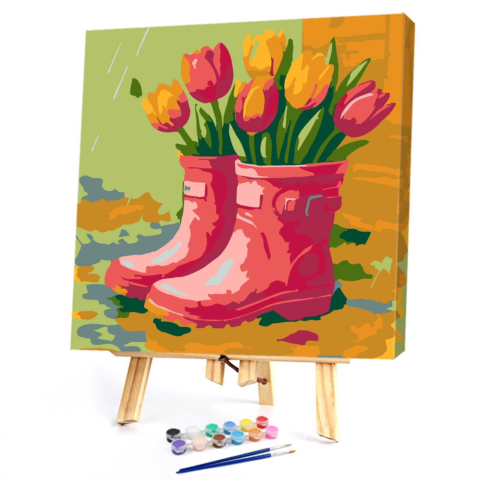 Poetrydraw Tulips Diy Paint By Numbers Kit On Canvas 20X20cm With Frame Paint By Numbers Kits Drawing Paintwork For Beginners Adults Gift Home Wall Decor (Tulips)