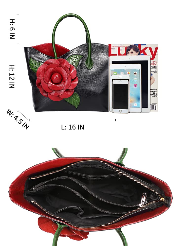 PIJUSHI Designer Genuine Leather Purses and Handbags for Women Satchel Flower Handbag