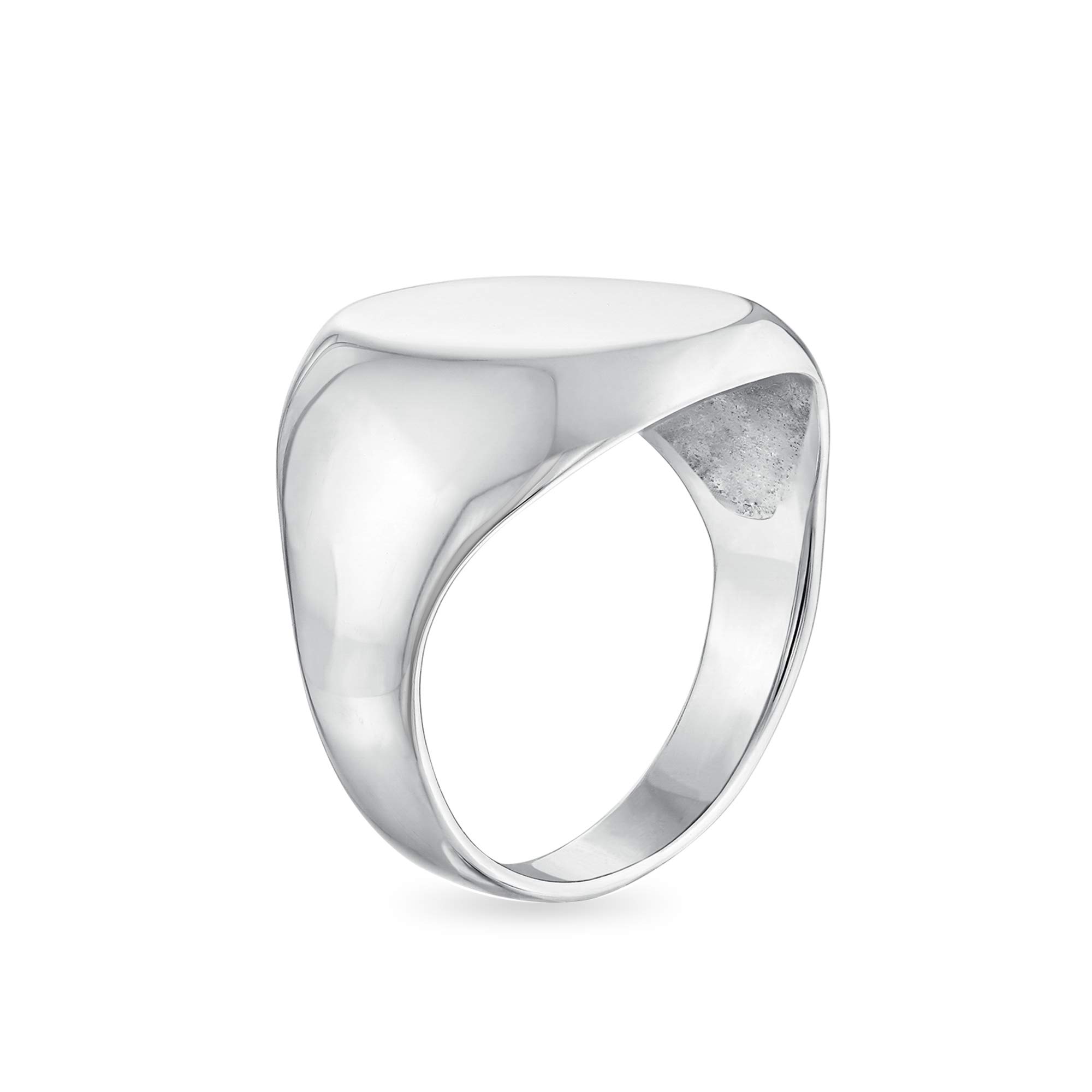 Bling Jewelry Anillo de sello ovalado grabable de plata esterlina .925 básico simple inicial para hombre mujer y adolescente con acabado pulido brillante